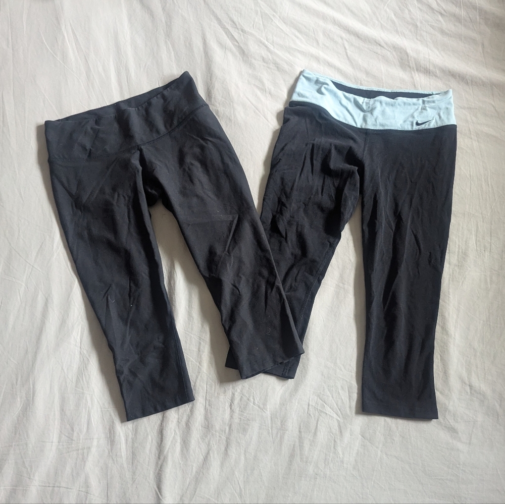 Two Pairs Nike Capri Leggings, Black And light Blue